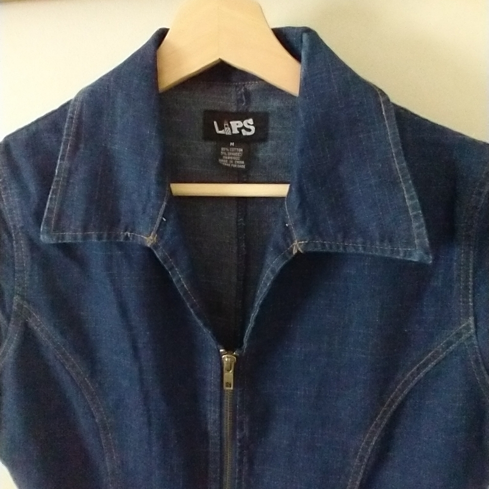 Lips Women's Denim Jean Long Zip Up Jumpsuit Dark Blue Size Medium - Picture 12 of 12